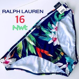NWT (16) Ralph Lauren LAUREN multicolor tanga swim bottoms navy floral teal